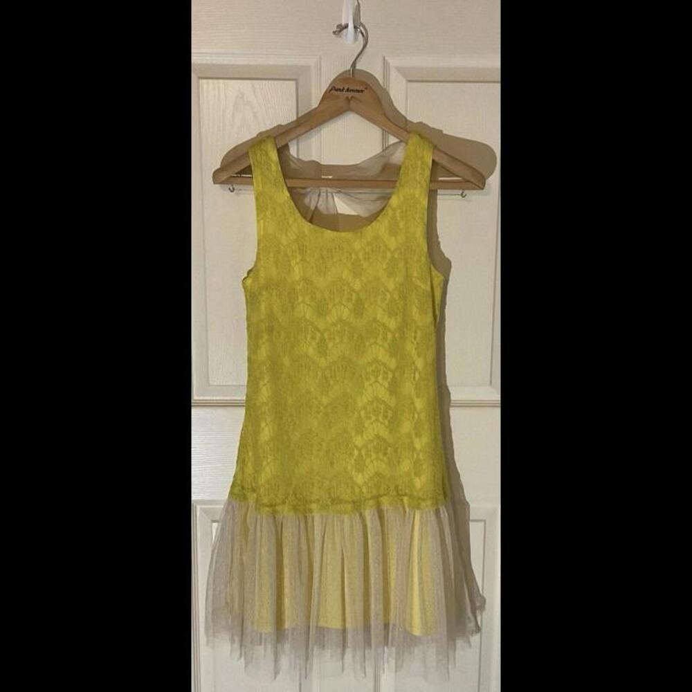 A’reve Crochet Lace Tiered Dress NWT Sleeveless Yellow Romantic Women’s Size L